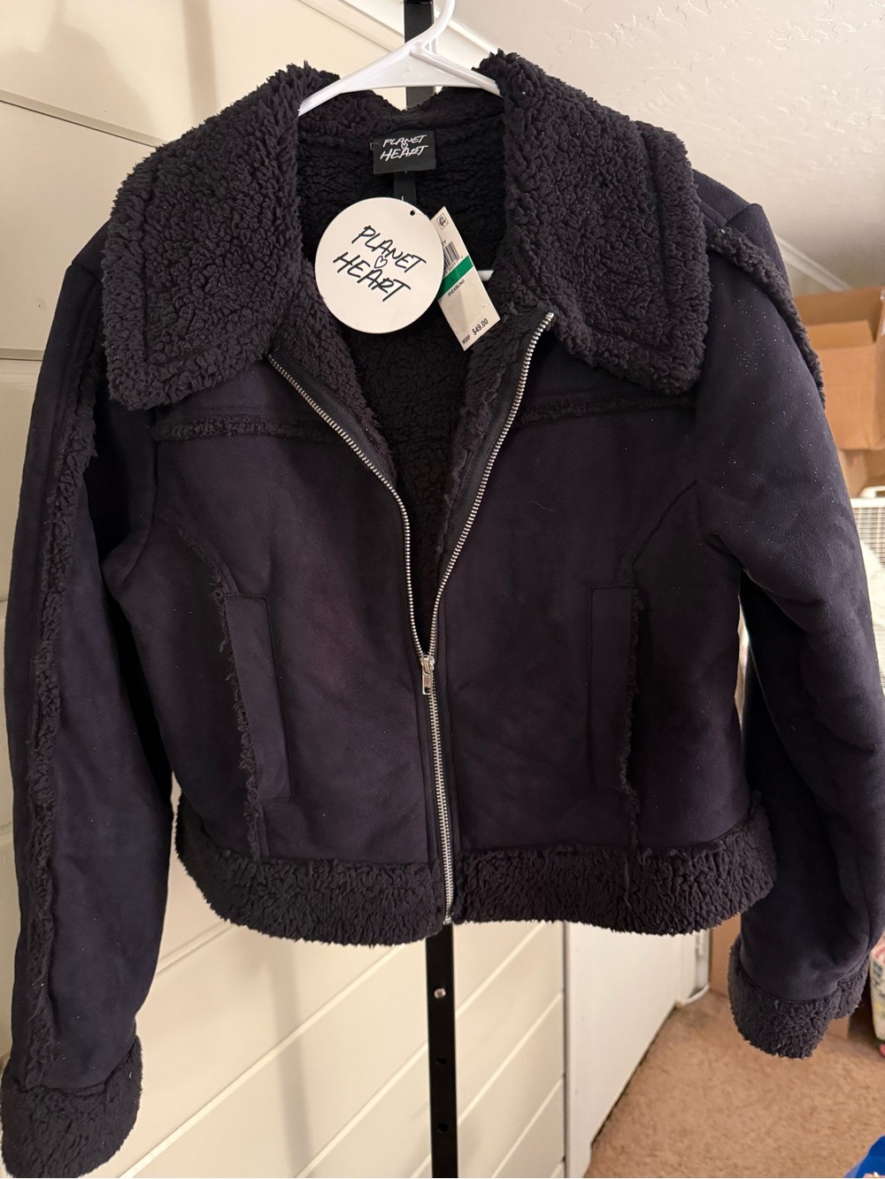 Planet Heart  Women's Black Sherpa Lined Jacket